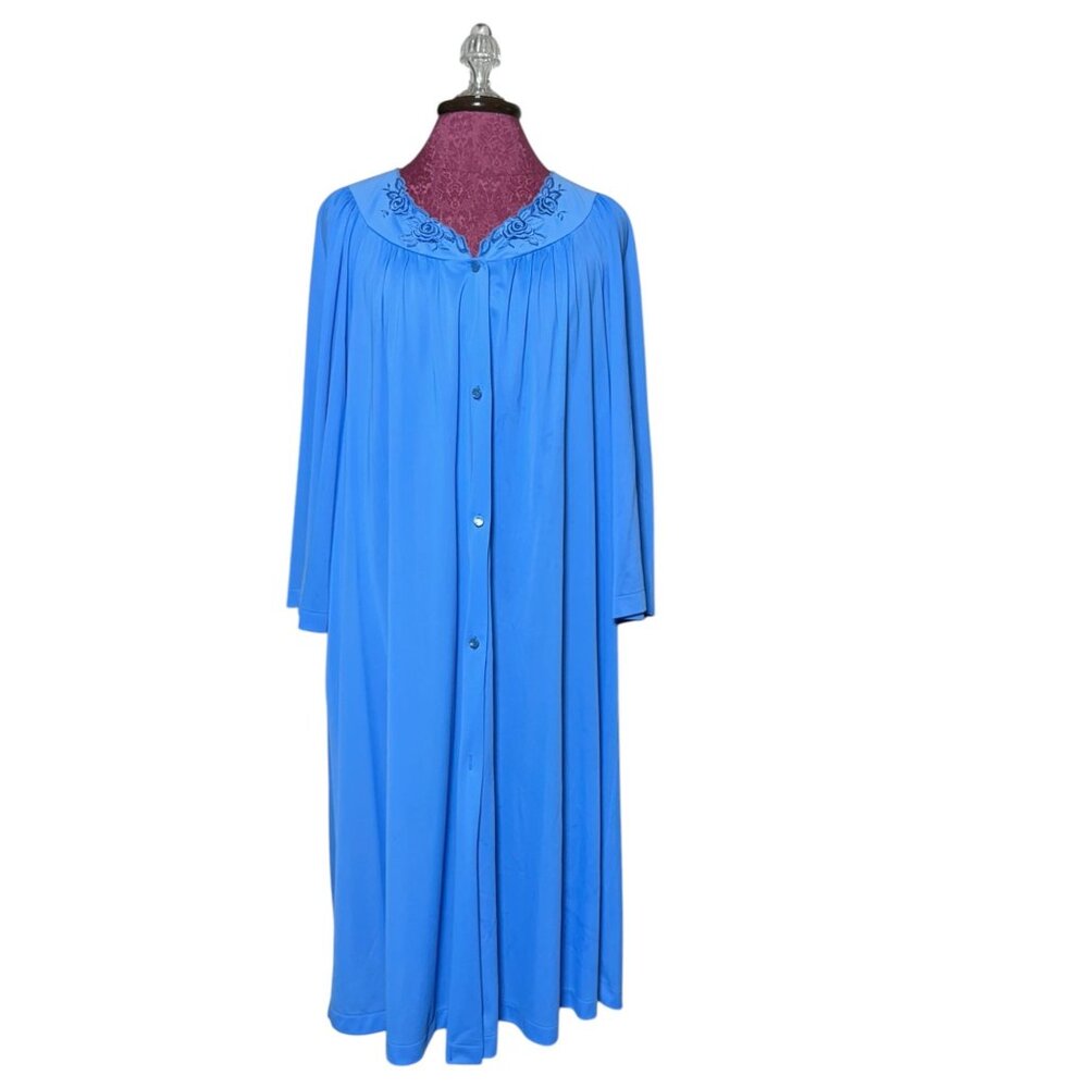 Shadowline Vintage Long Blue Button-Down Robe